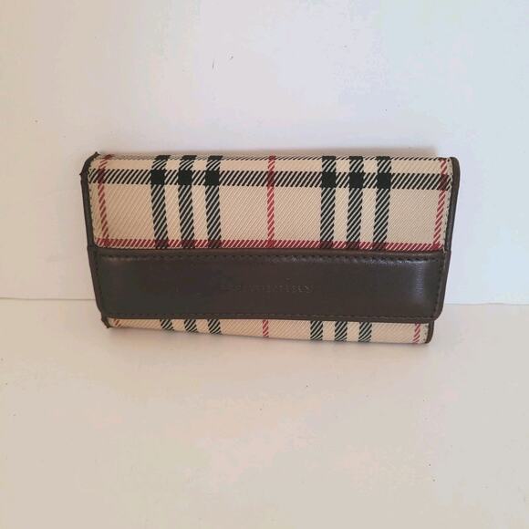 Burberry Key Hooks Holder Case Wallet Logo Brown Canvas Leather Designer Nova - Picture 1 of 8